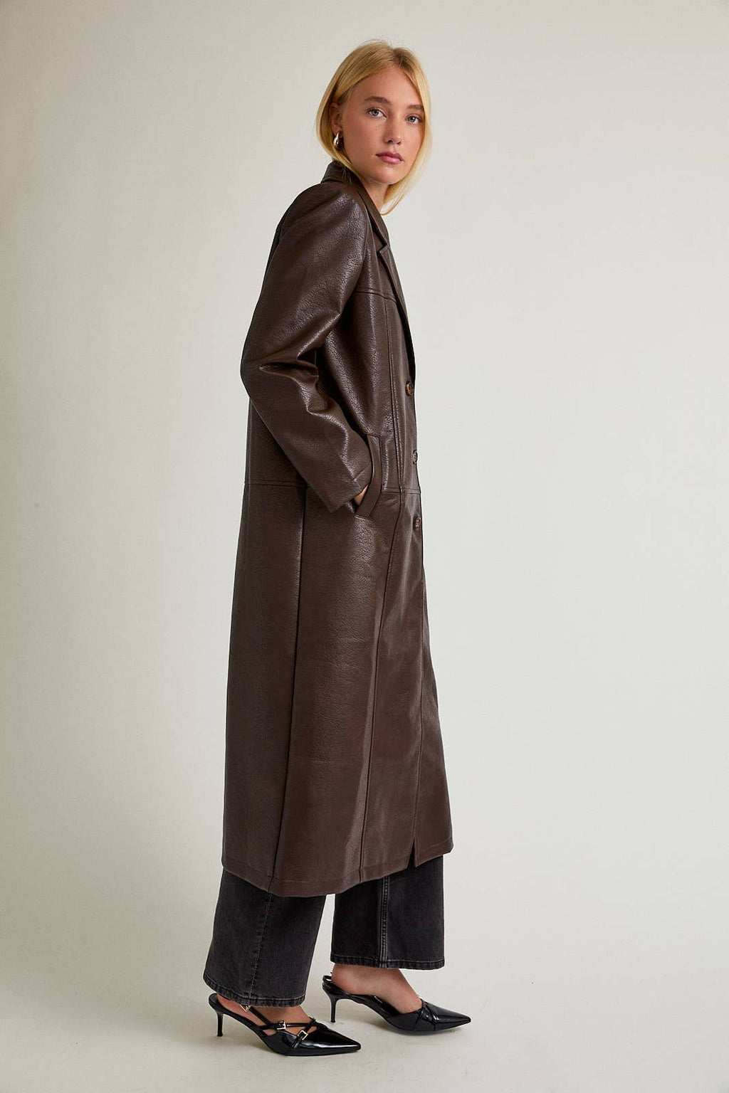 New York FAUX LEATHER LONG COAT