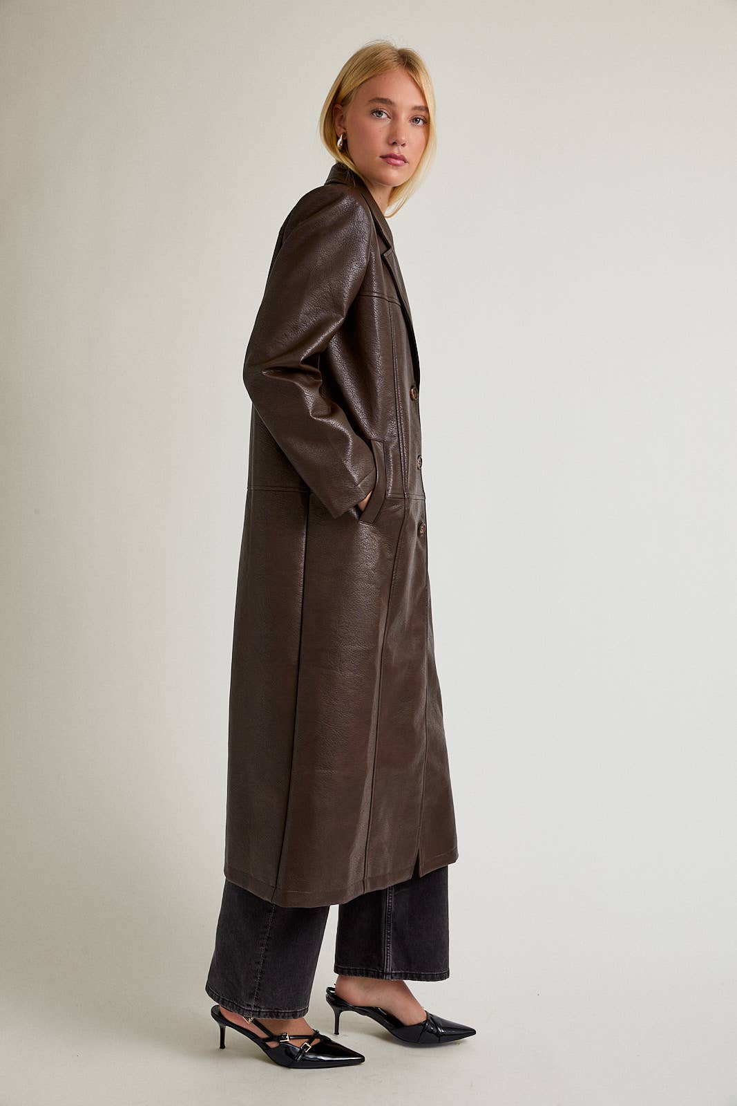 New York FAUX LEATHER LONG COAT