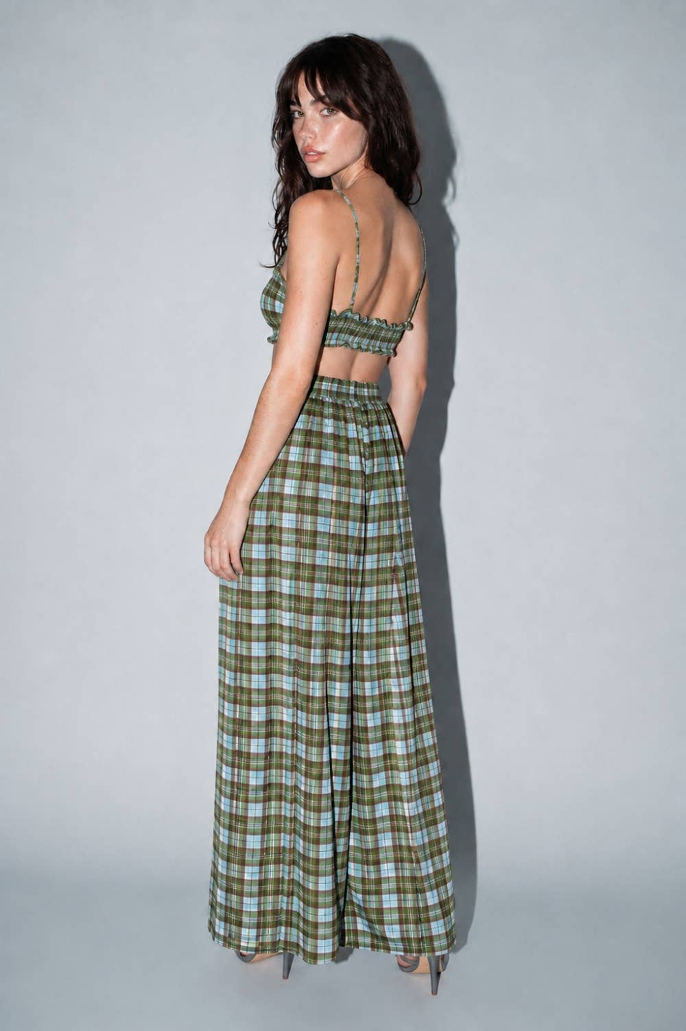Kali Plaid Print Ruched Top
