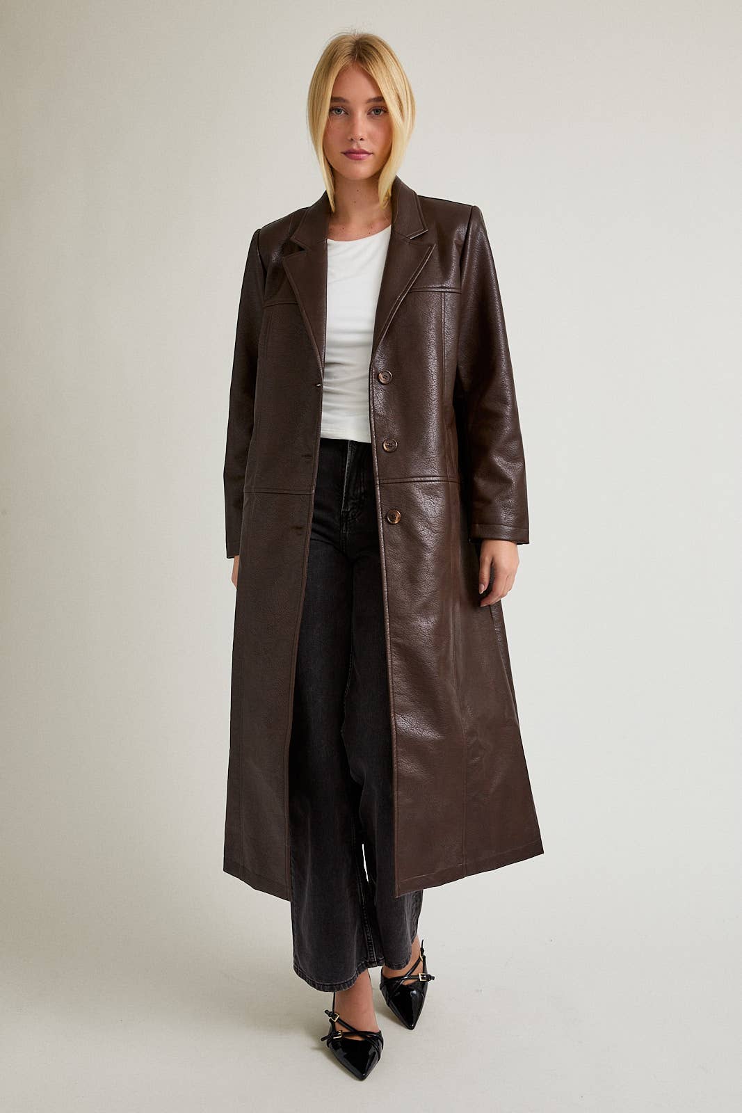 New York FAUX LEATHER LONG COAT