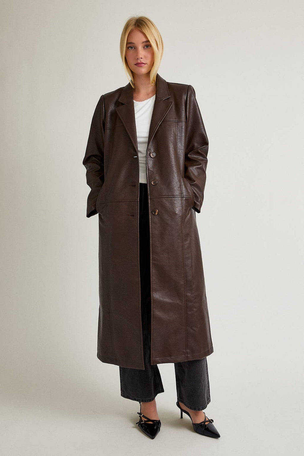 New York FAUX LEATHER LONG COAT