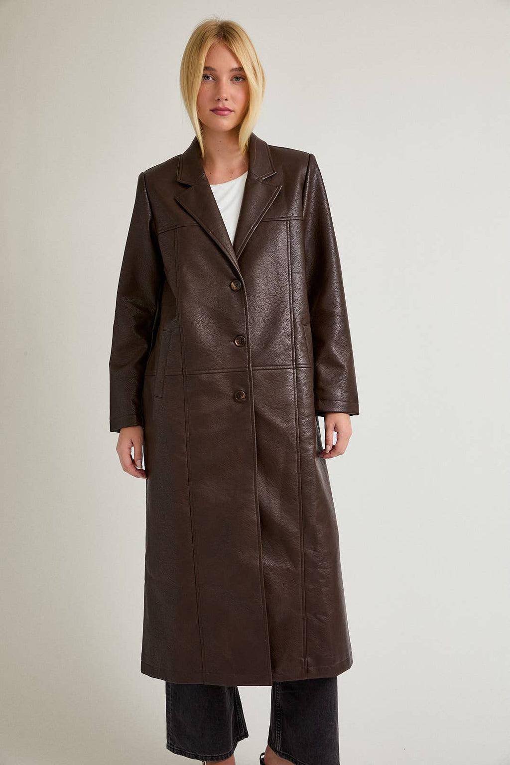 New York FAUX LEATHER LONG COAT